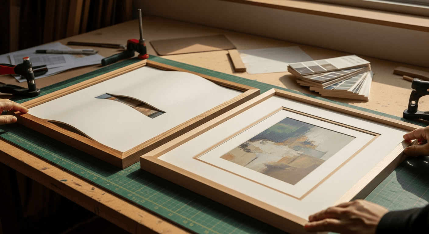 Frame with visible mistakes on a workshop bench, side by side with a correct version.