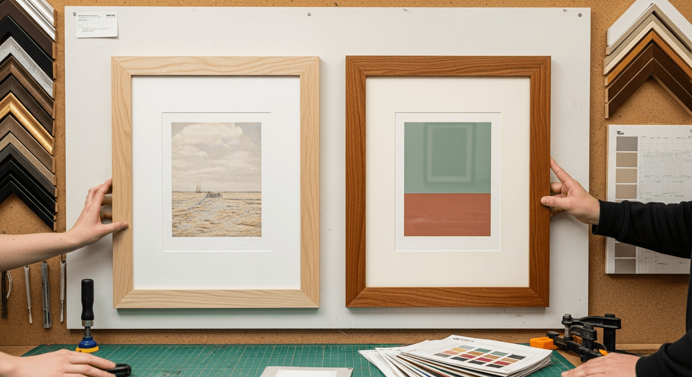 Two frames side by side, thinner profile and lighter materials versus richer custom build.