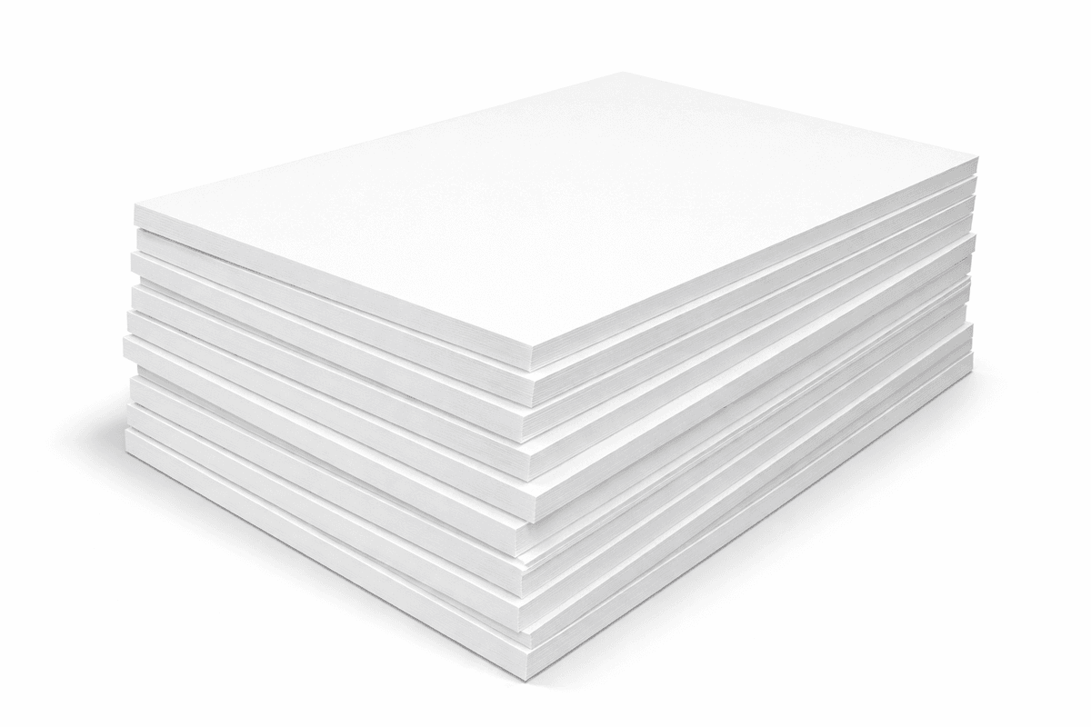 Stack of standard white foam boards with bright white surface