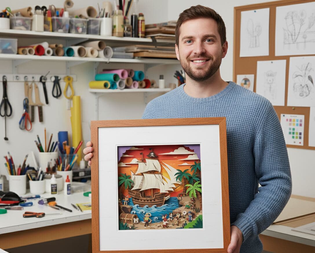 Honey oak wood shadowbox frame displaying dimensional collection demonstrating traditional keepsake framing for 3D memorabilia using warm wood styling