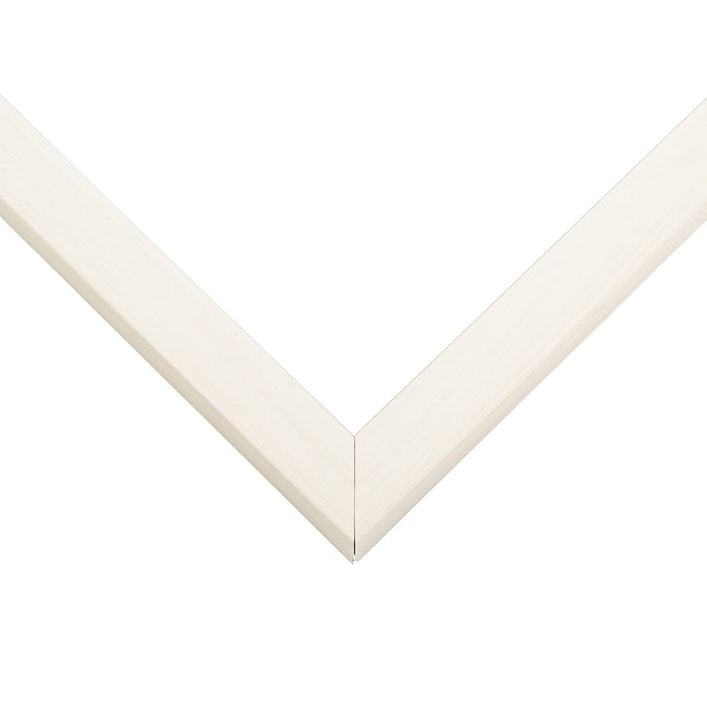 Coastal Whitewash Shadow Box Frame corner detail showing precision mitered joint with soft white finish and 0.75 inch moulding width with 0.875 inch usable depth a strong choice for coastal and contemporary shadowbox displays