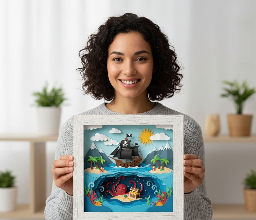 White wood shadowbox frame displaying collectible arrangement demonstrating traditional shadowbox framing for dimensional presentations using whitewash coastal finish