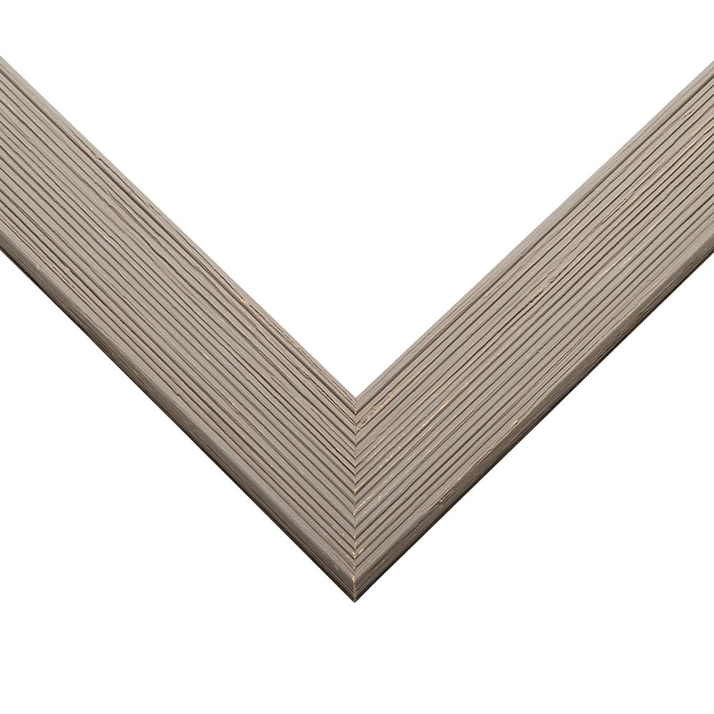 Gray Picture Frame corner detail showing distinctive ribbed texture with sophisticated gray finish and linear wood grain in 1.5 inch profile