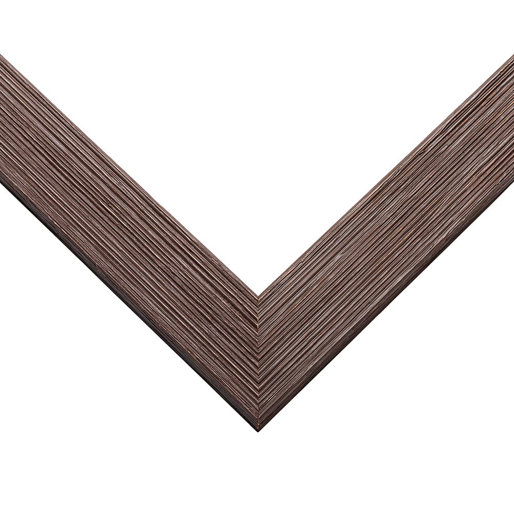 Brown Barnwood Frame corner detail showing authentic barnwood texture with rich brown finish and rustic wood grain in 1.5 inch profile