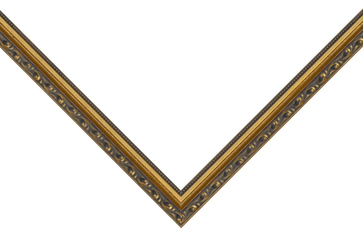 Black and Gold Frame corner detail showing ornate gold profile with black decorative scrollwork channel in elegant 1.125 inch design