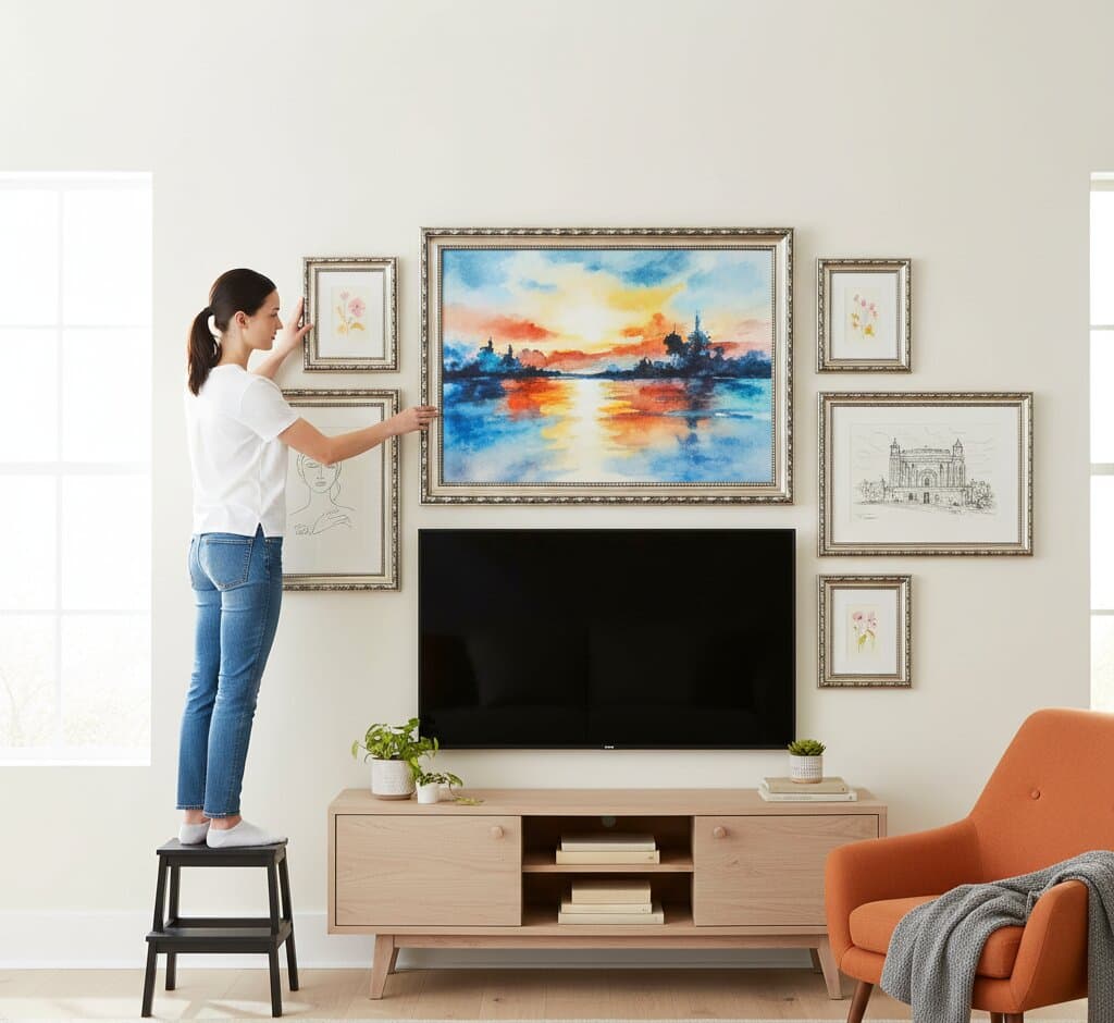 Ornate Silver Frame above a fireplace