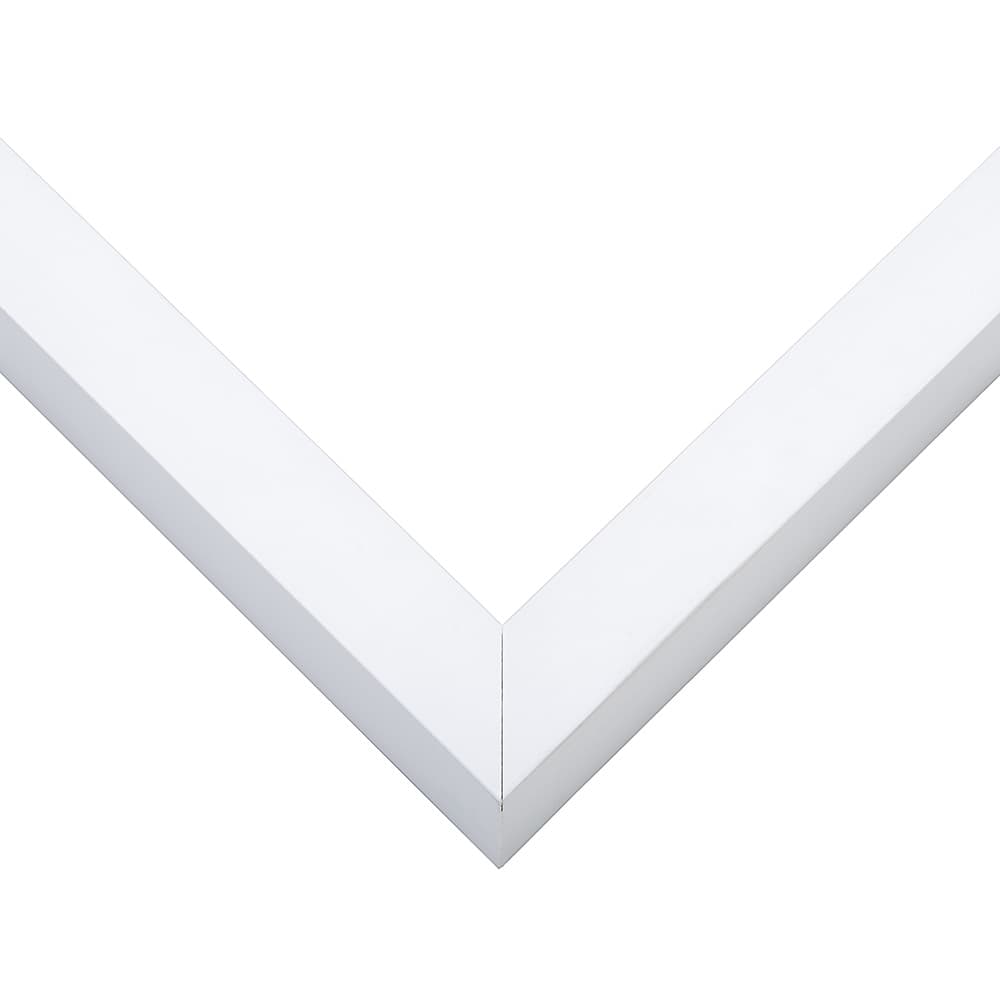 Extra Deep Bright White Shadow Box Frame corner detail showing precision mitered joint with clean white finish and 1 inch moulding width with 2 inch usable depth well suited for professional deep shadowbox displays
