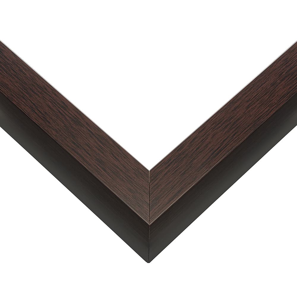 Extra Deep Rich Walnut Shadow Box Frame corner detail showing precision mitered joint with rich brown wood finish and 1 inch moulding width with 2 inch usable depth a natural fit for professional deep shadowbox displays