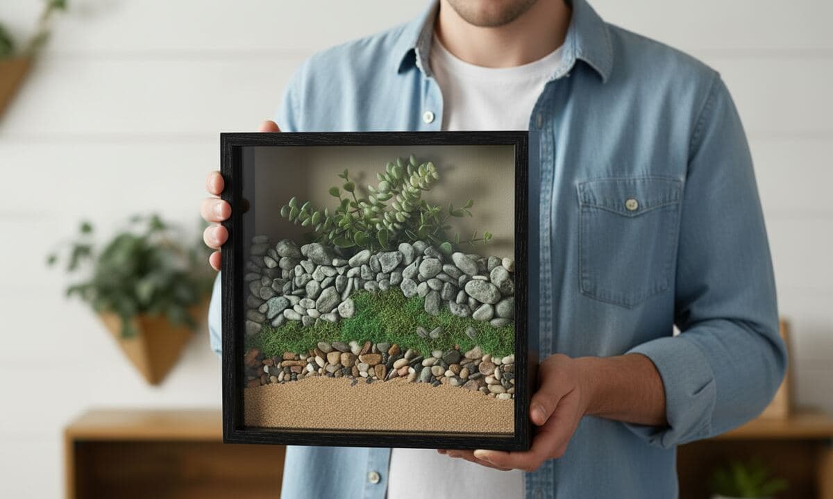 Textured black shadowbox picture frame showcasing antique jewelry heirloom display with vintage brooch, locket, and family photos demonstrating heritage shadow box for precious keepsakes, family treasure display, and dimensional heirloom framing with rustic black wood frame