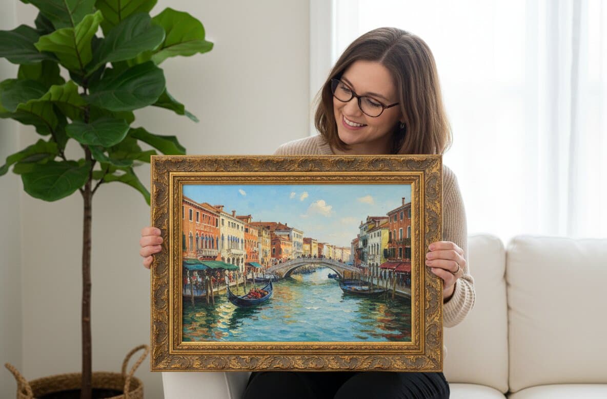 Wide antique gold picture frame with baroque floral patterns and elaborate scrollwork shown in traditional interior featuring magnificent 2 inch profile with antiqued gold tones excellent for estate paintings and formal photography