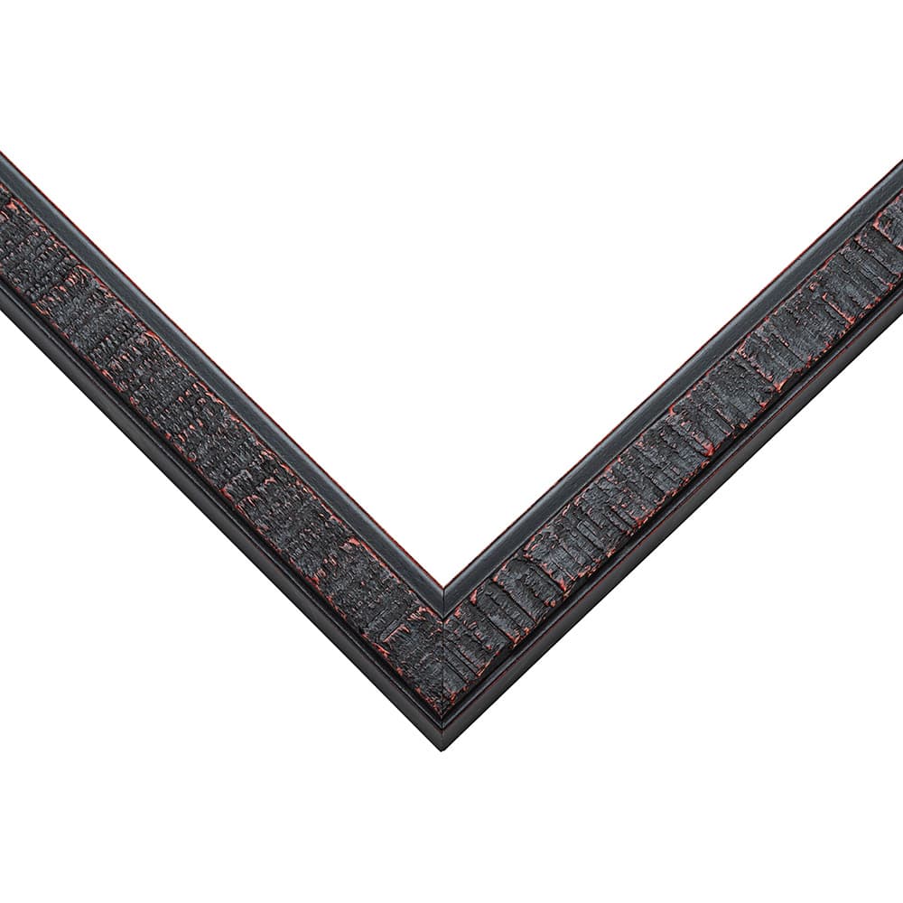 Burgundy Picture Frame corner detail showing distressed black finish with vibrant red accent in slim 0.75 inch contemporary profile