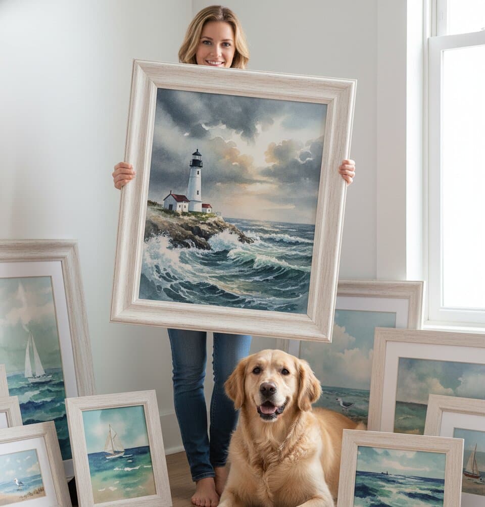 Coastal Picture Frame in a workshop or craft space
