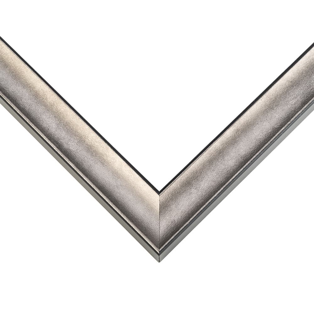 Brushed Silver Frame corner detail showing smooth metallic silver finish in substantial 1.25 inch contemporary profile