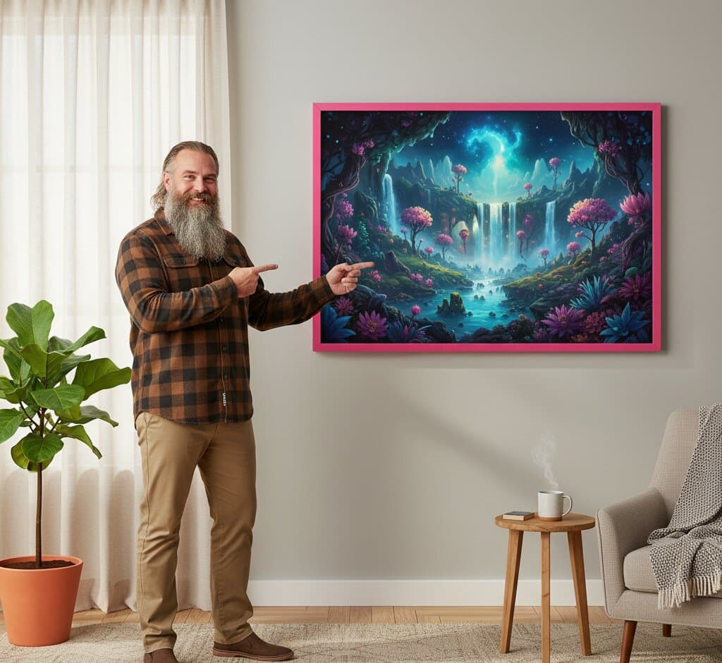 Pink Picture Frame gallery wall featuring playful unicorn and geometric prints mixed with photography and botanical art ideal for colorful contemporary interiors