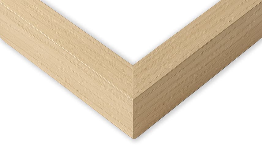 Natural Wood Standard Shadowbox corner detail showing precision mitered joint with natural wood grain 0.75 inch moulding width and 1 inch usable depth great for botanical shadowbox displays