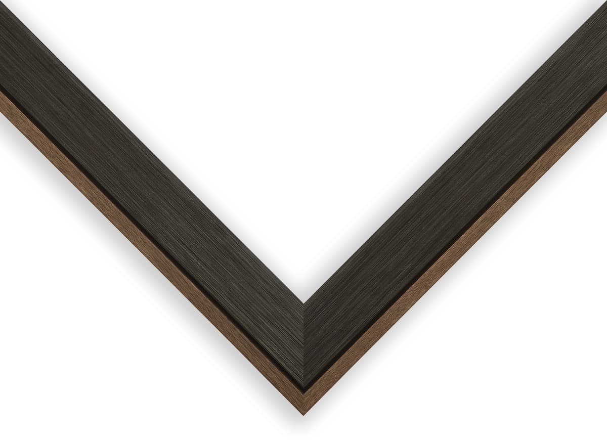 Modern Brown Standard Shadowbox corner detail showing precision mitered joint with textured brown wood grain finish 1 inch moulding width and 1 inch usable depth suited to rustic shadowbox displays