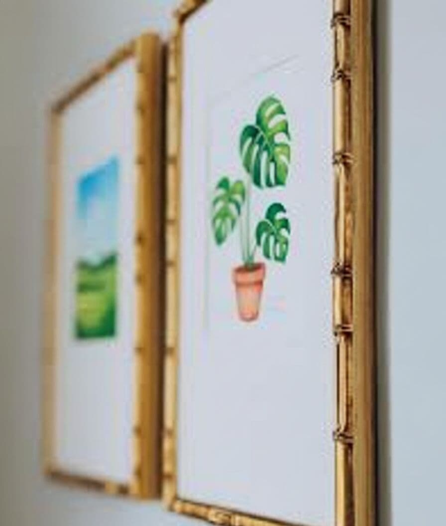 Close-up detail of Bamboo Gold Frame corner showing distinctive bamboo texture segments and rich metallic gold finish used in professional framing applications