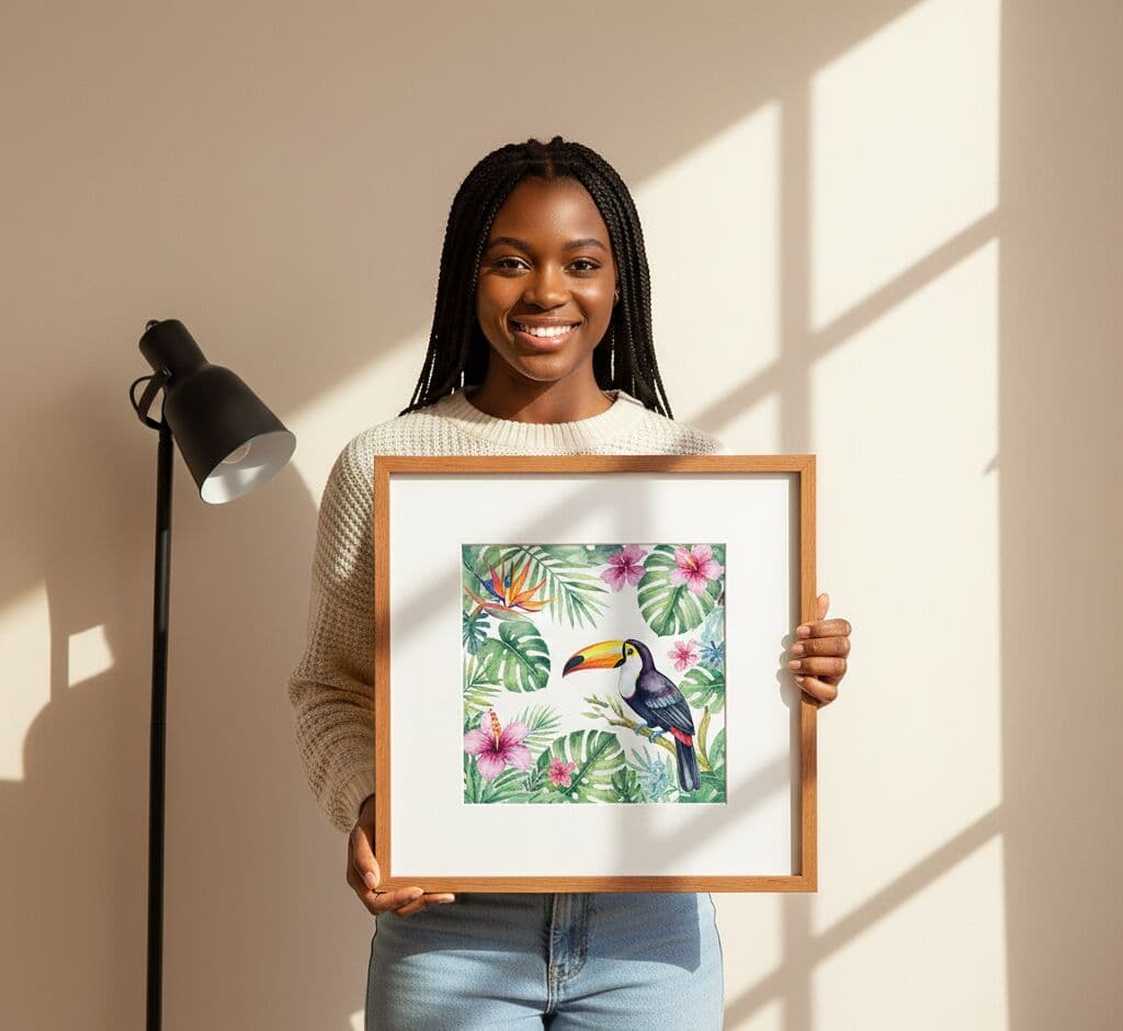 Oak Picture frames in sophisticated gallery wall on sage green accent wall featuring abstract art vintage European street photography botanical prints and line drawings