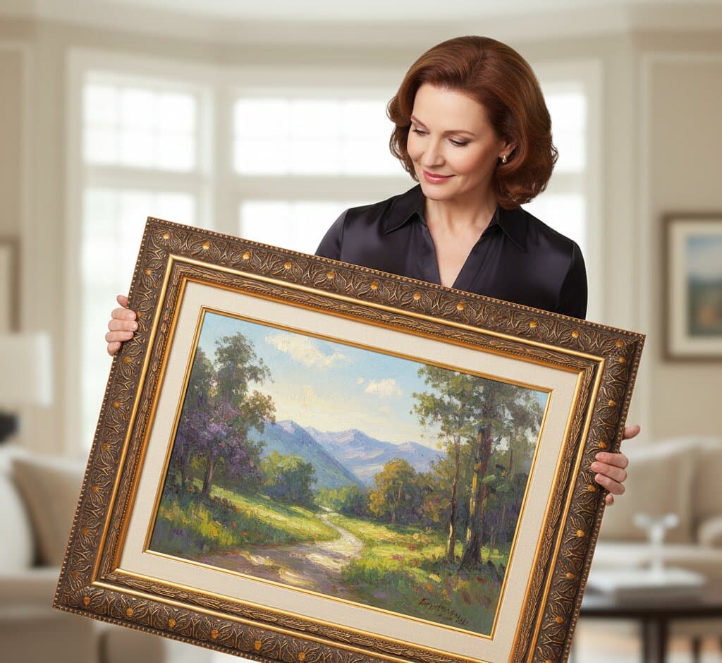 Wide Gold Frame in a dining room