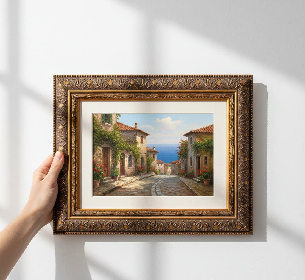 Wide Gold Frame above a fireplace