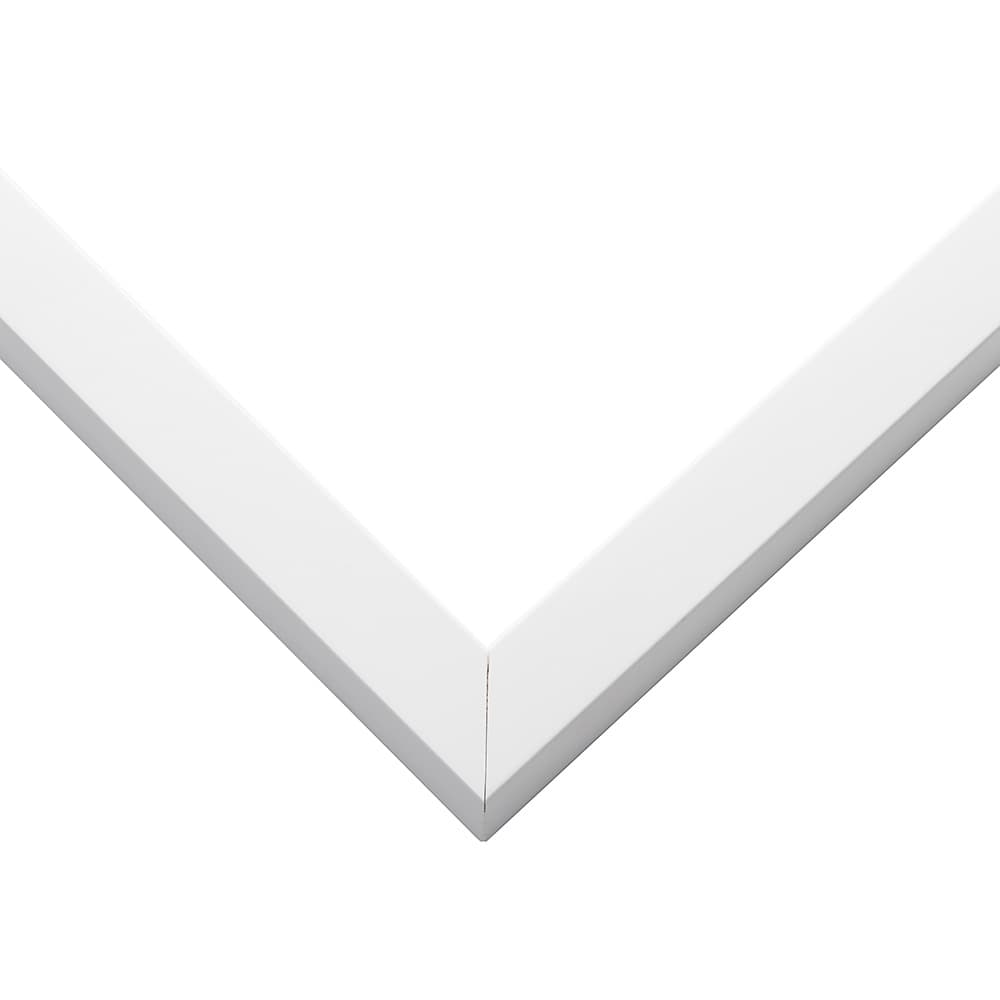 White Shadowbox corner detail showing precision mitered joint with clean white finish and sharp 90 degree angle tailored for professional shadowbox displays