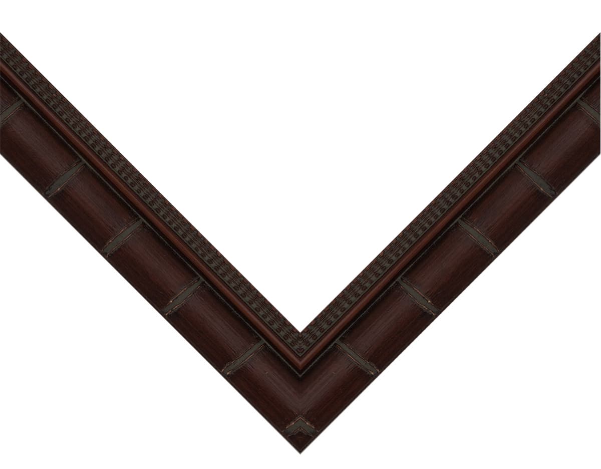 Wide Bamboo Frame corner detail showing rich dark brown finish with bamboo segment joints and decorative beading in substantial 1.5 inch profile