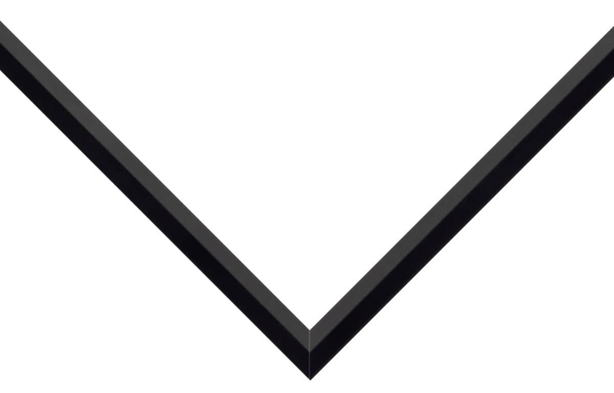 Beveled Black Frame corner detail showing angular peaked profile with smooth black finish in distinctive 1 inch architectural design