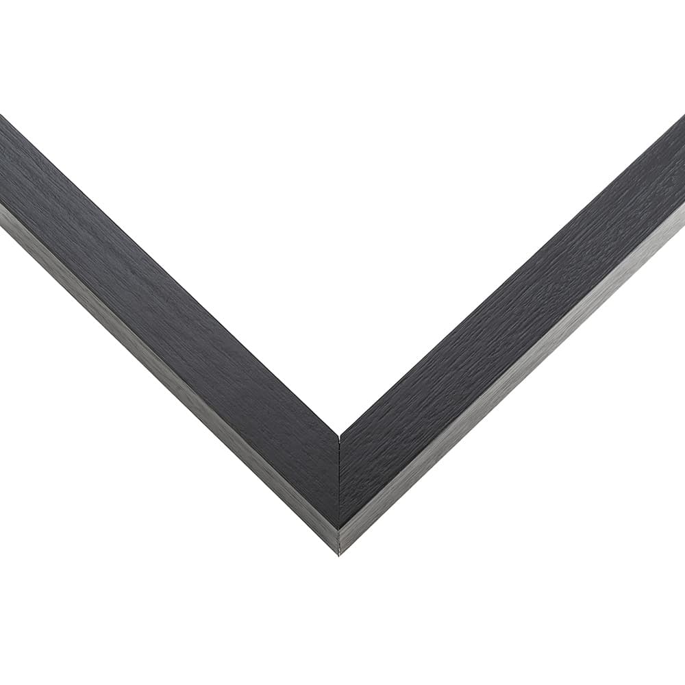 Slim Matte Black Deep Shadow Box Frame corner detail showing precision mitered joint with refined black wood grain finish and ultra-slim 0.75 inch moulding width crafted for modern minimalist shadowbox displays