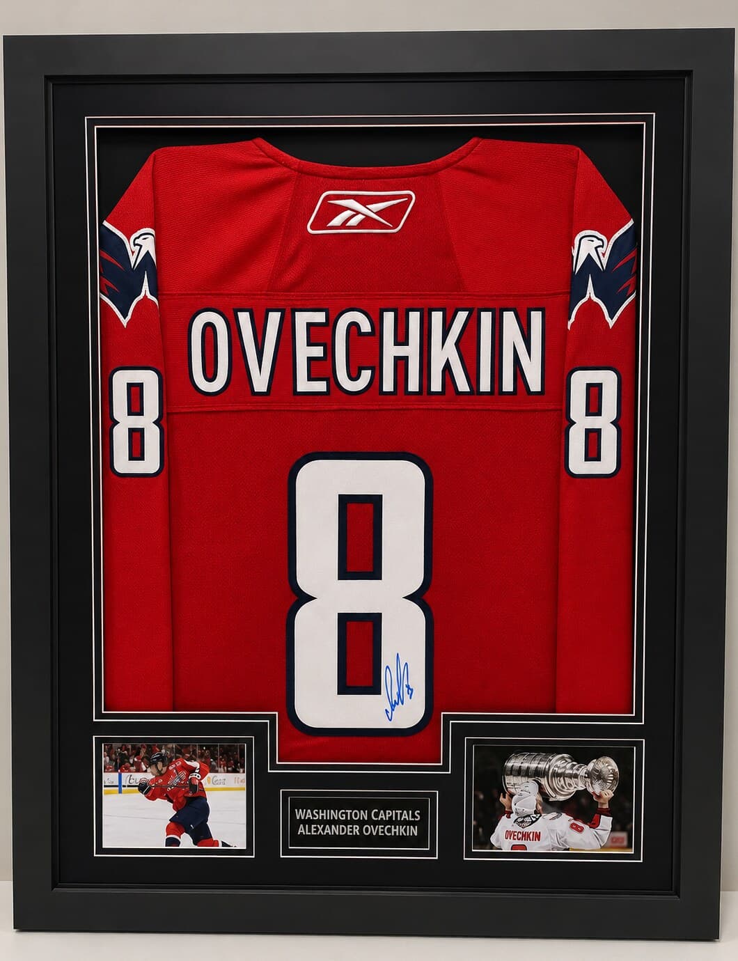Autographed jersey framed in a custom shadow box display