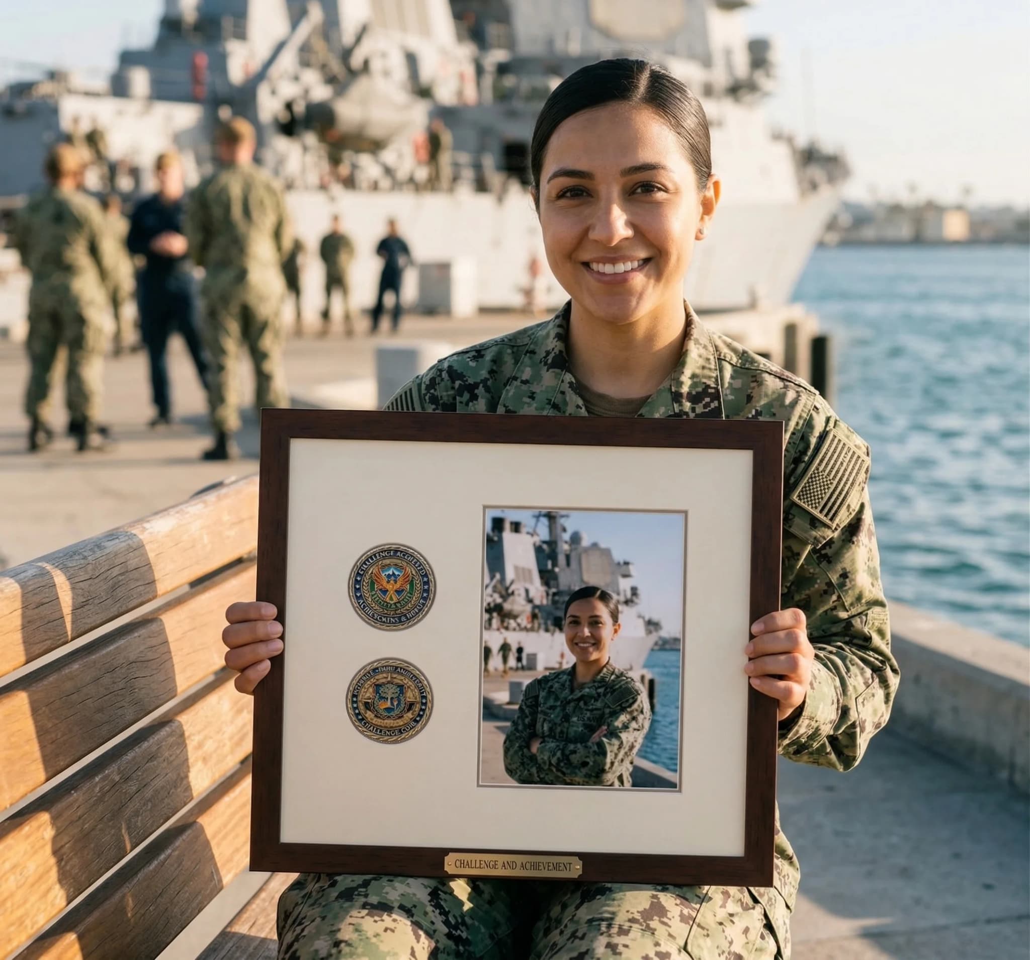 Custom framed challenge coin display with double mat board