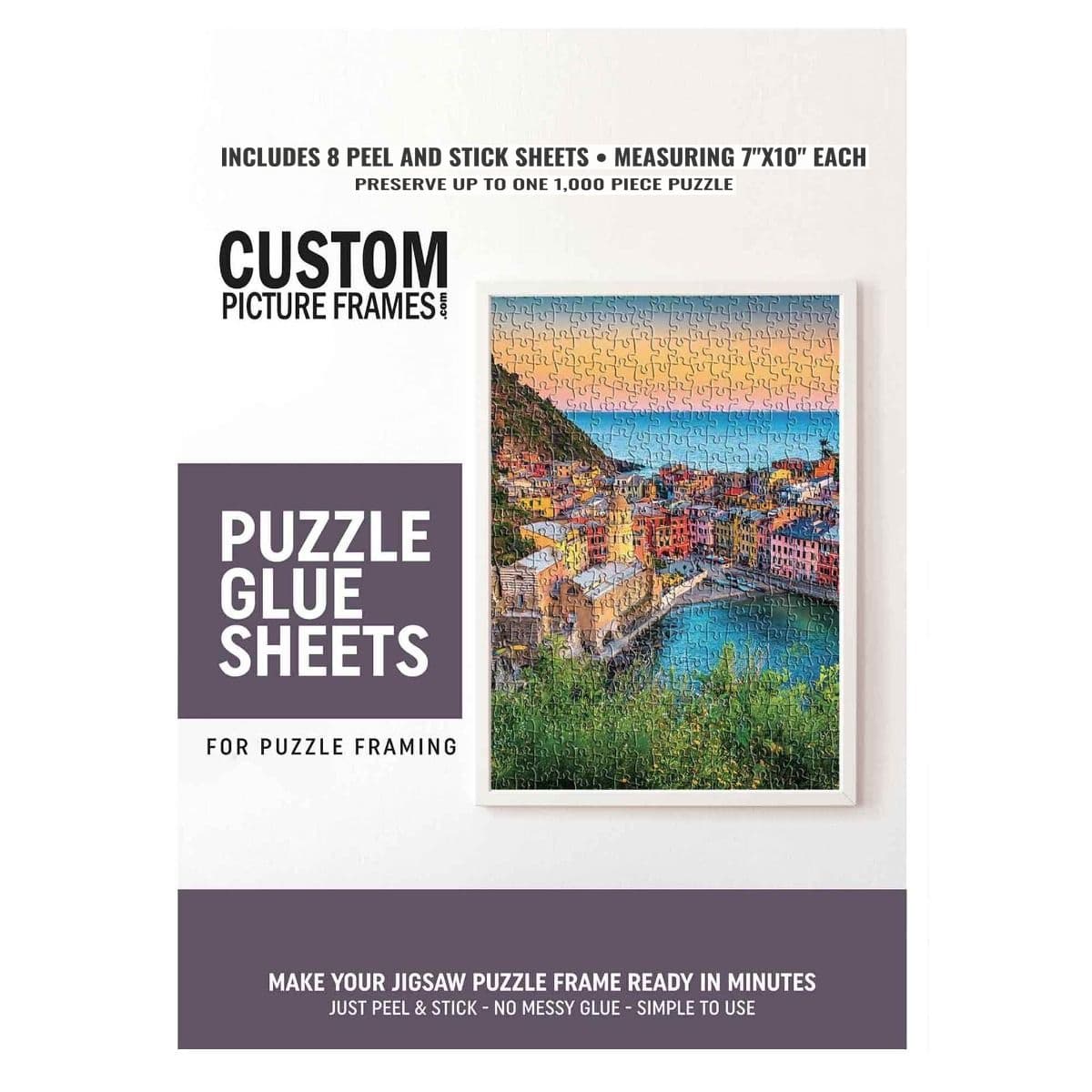 Custom Picture Frames puzzle glue sheets box with 8 peel-and-stick sheets