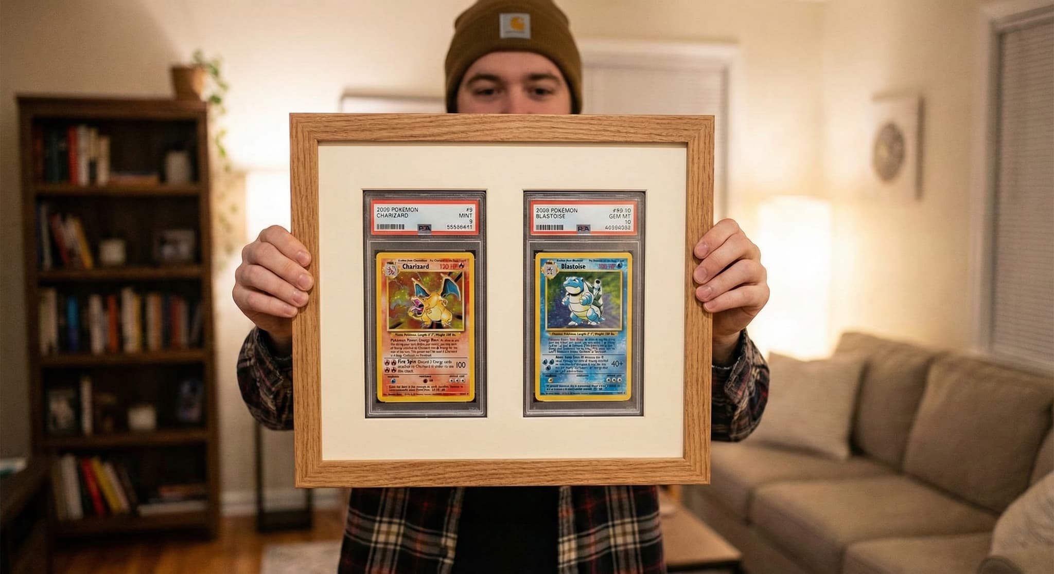Graded Card Frames. PSA, BGS, and SGC slabs plus raw cards in single, double, or grid layouts.