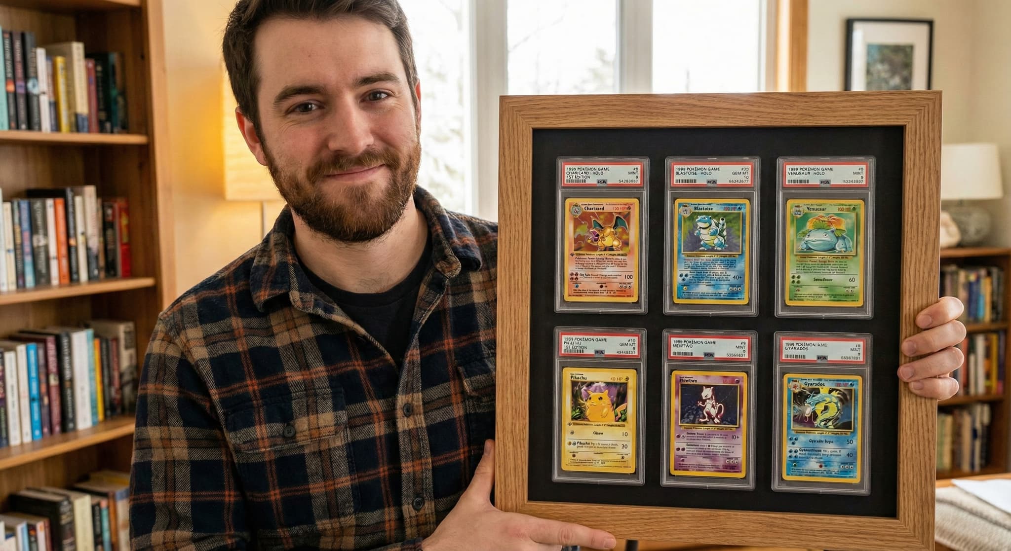 PSA graded rookie cards in custom frame display