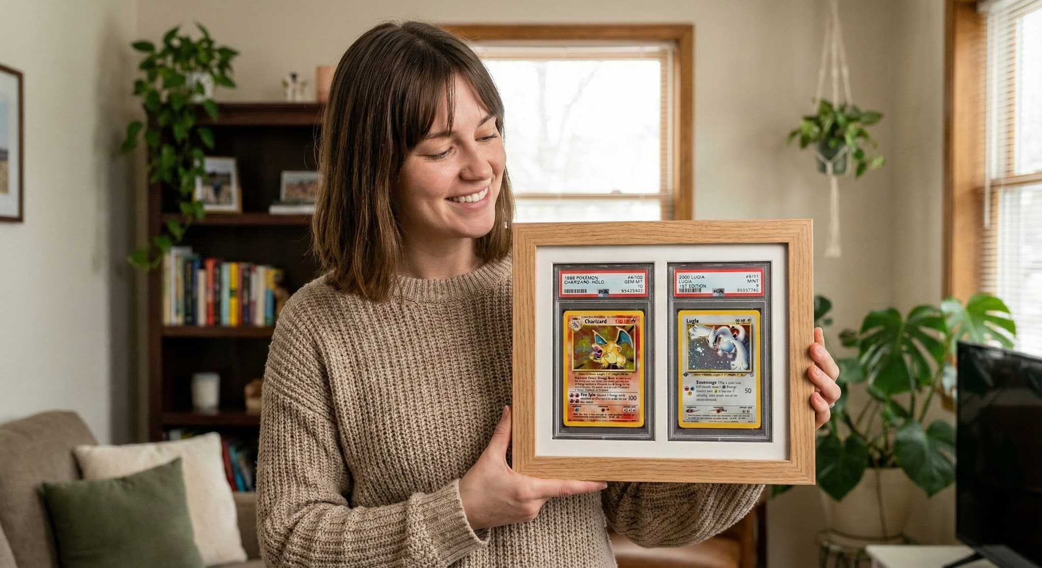 Vintage graded cards in archival shadowbox frame