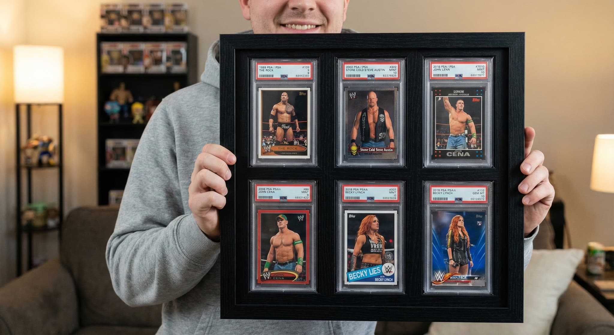 Graded basketball cards shadowbox modern interior
