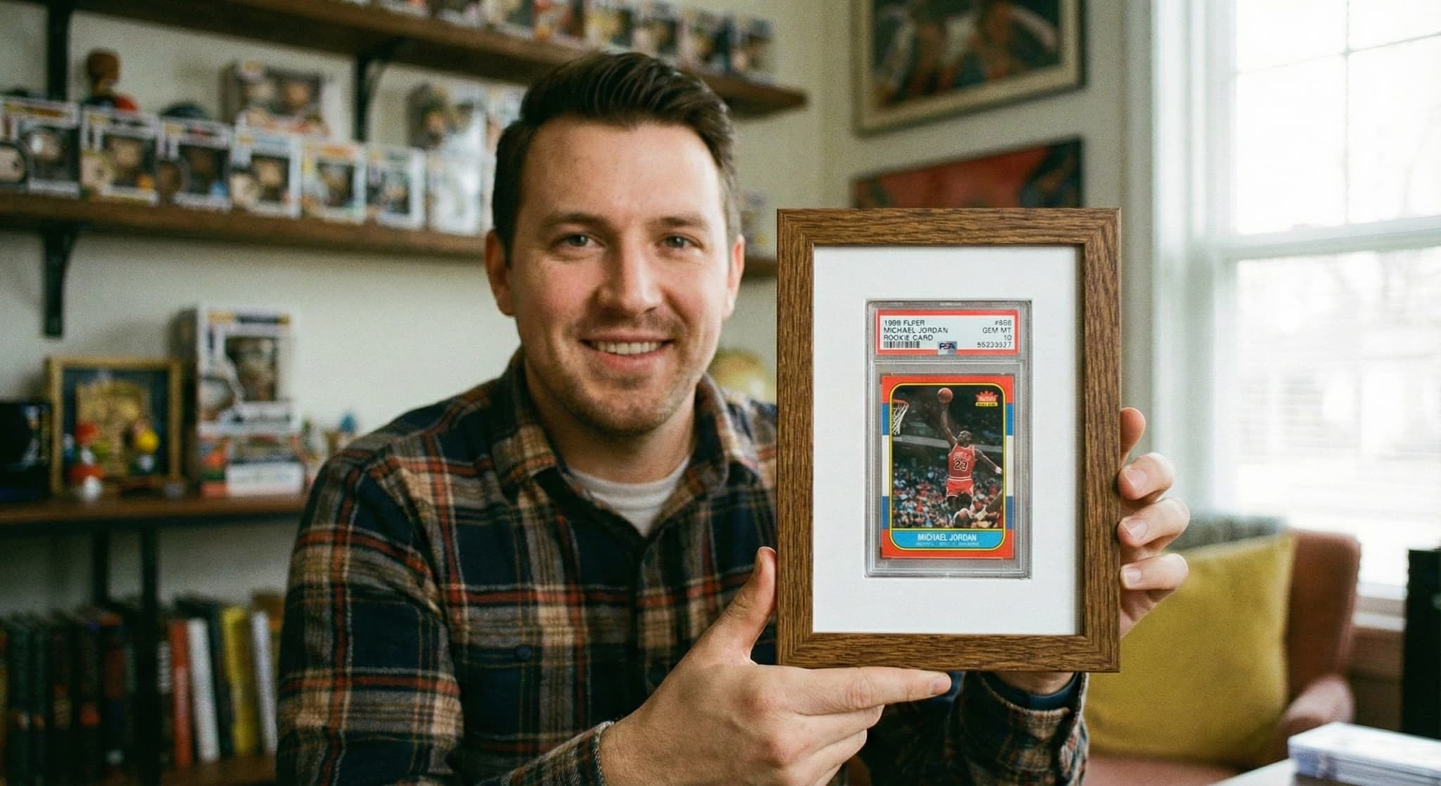 BGS graded basketball cards in shadowbox frame man cave