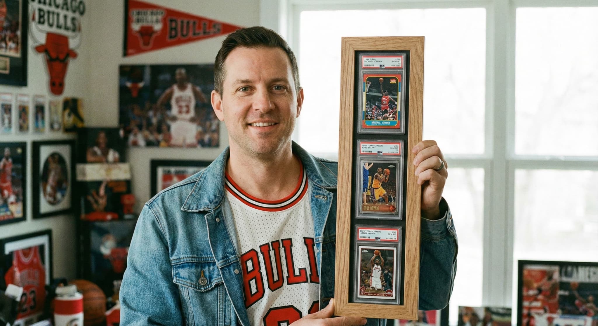 PSA graded vintage cards in classic frame setting