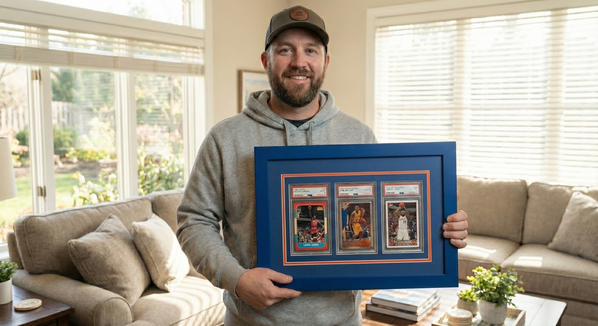 PSA graded vintage sports cards in archival frame