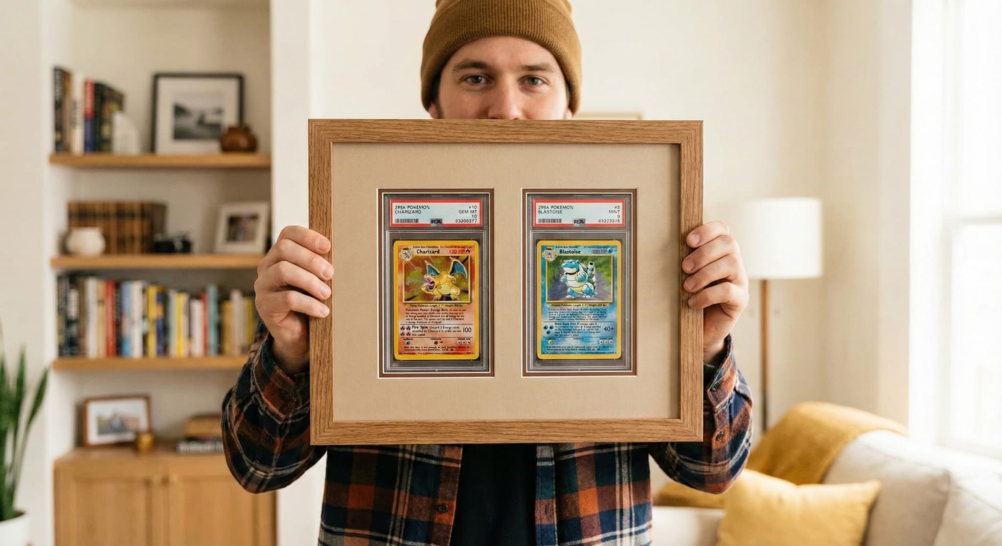Graded football cards displayed in elegant shadowbox