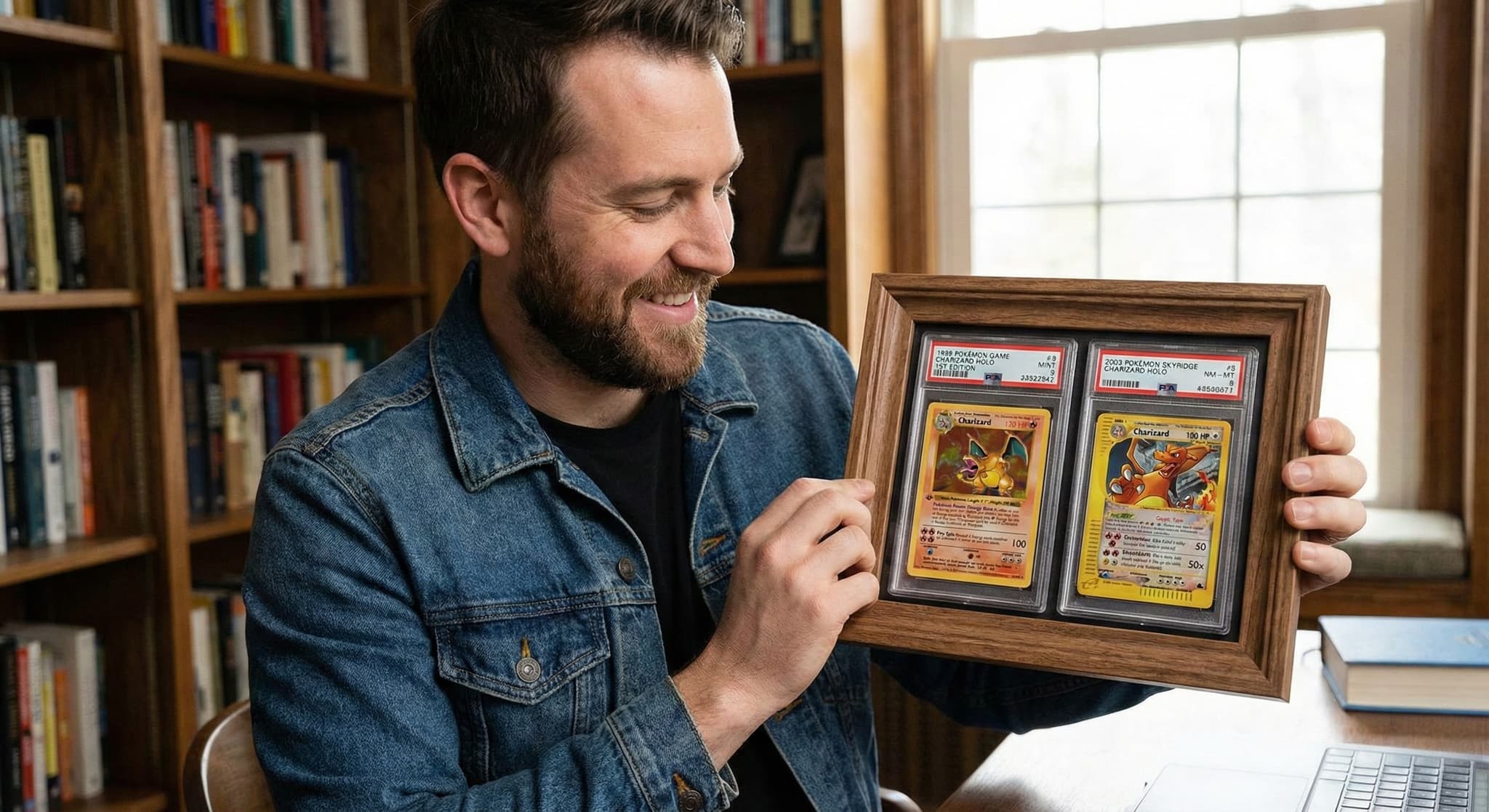 Graded trading cards collection shadowbox living room