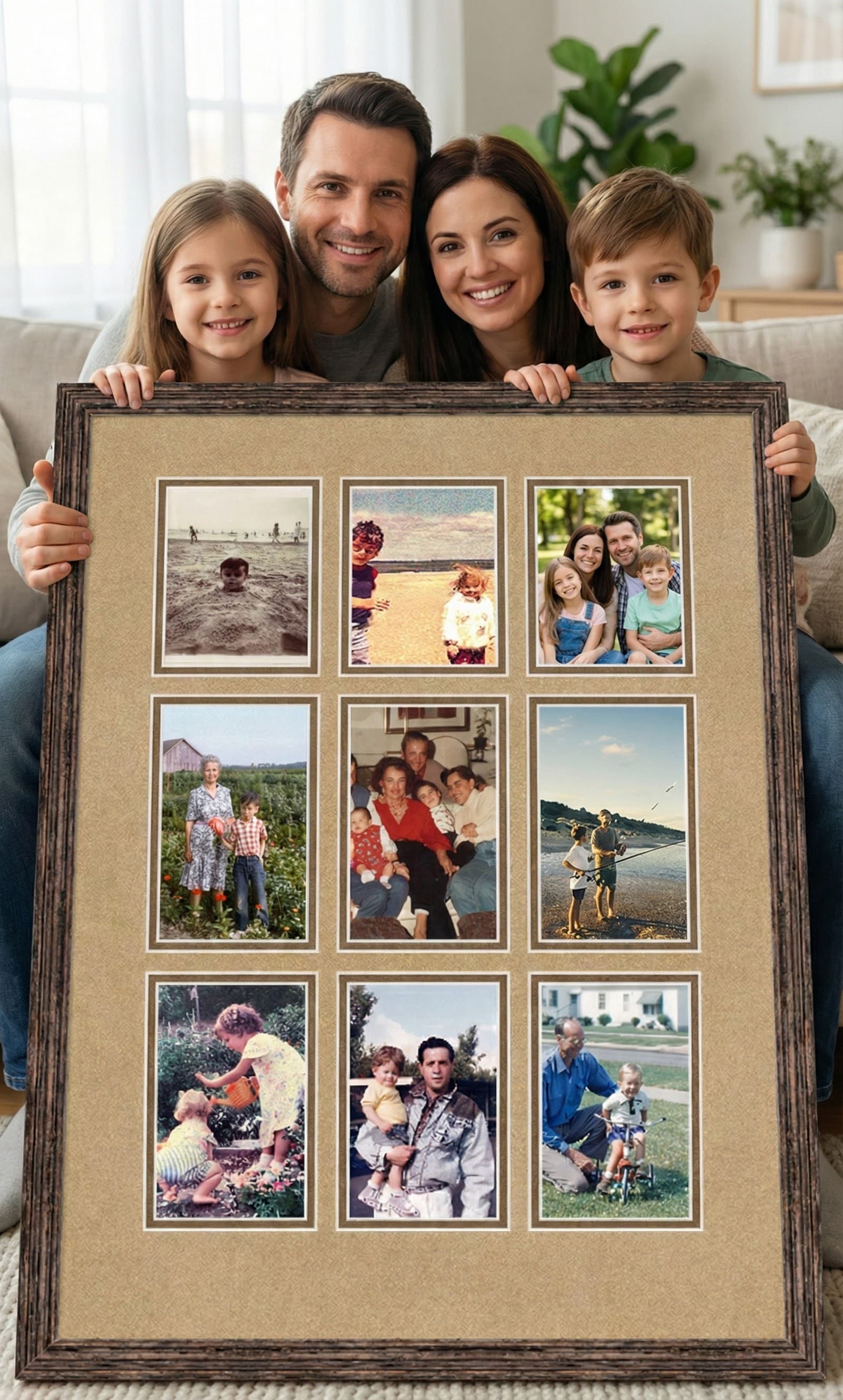 Custom photo collage frame showcasing wedding party and ceremony moments