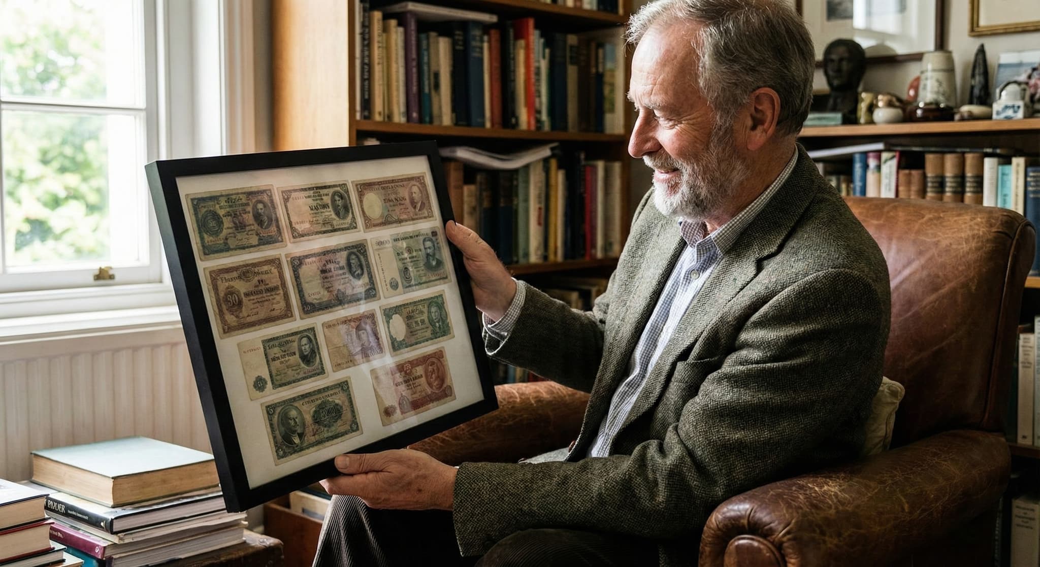Collector's framed dollar bill keepsake on a shelf