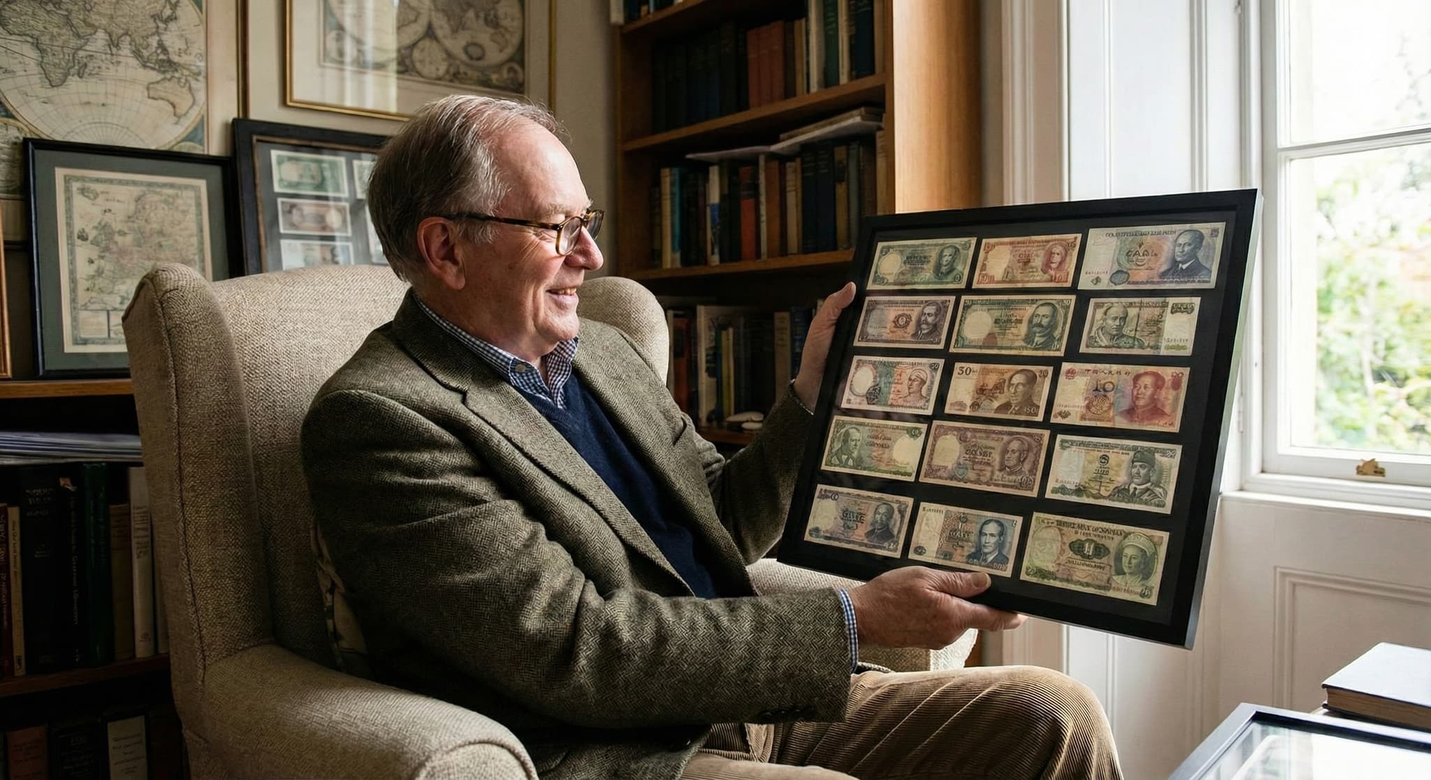 Framed first-dollar-earned keepsake in a business setting