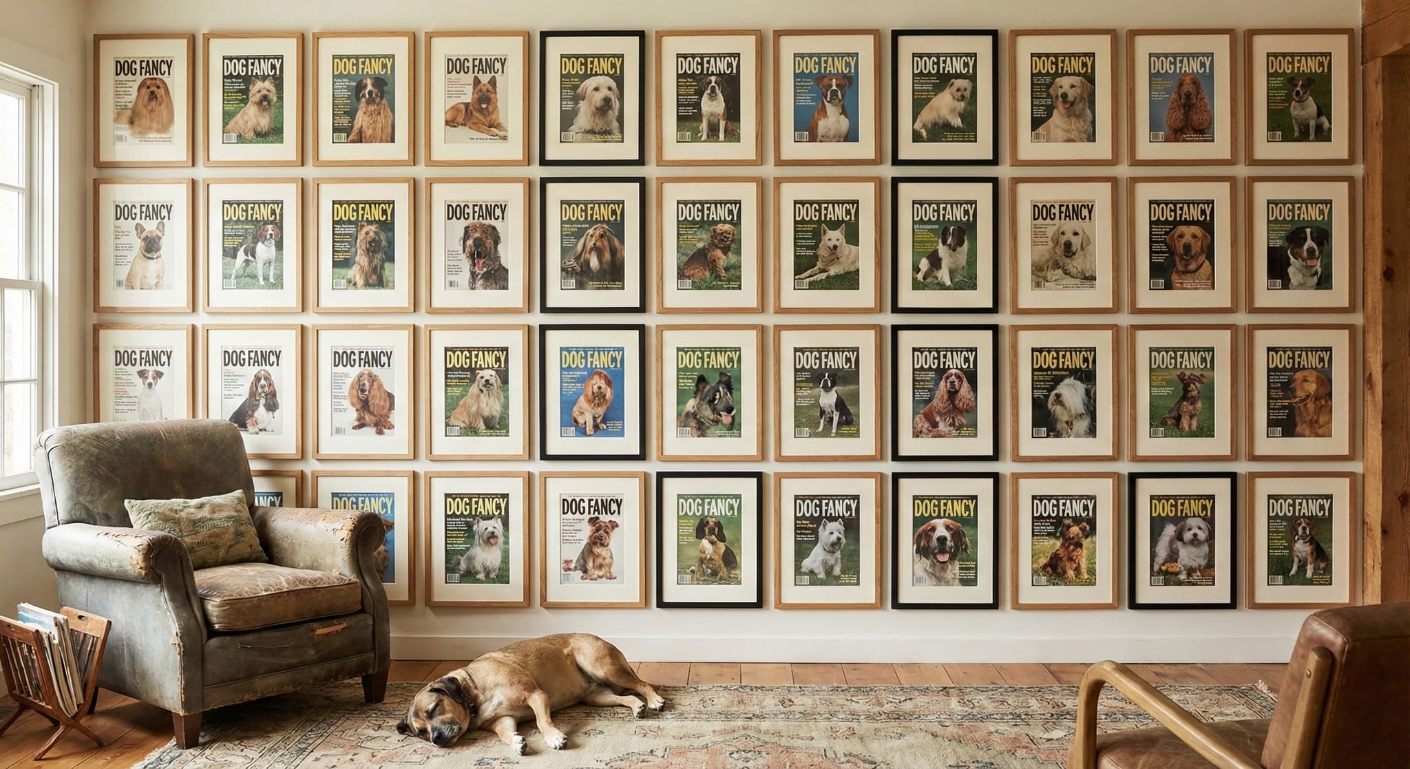 Dog Fancy magazine collection displayed in matching frames