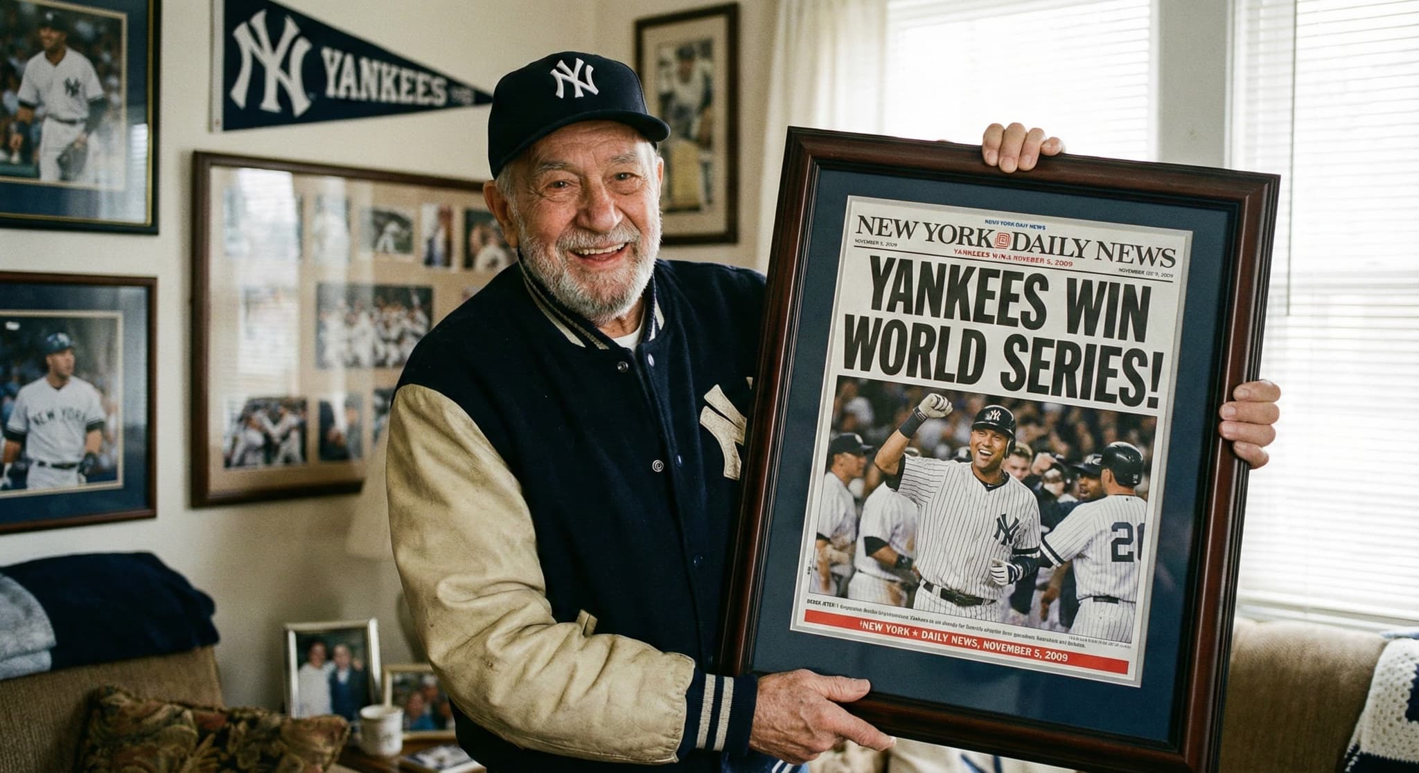 Custom newspaper shadow box frame styled on a wall