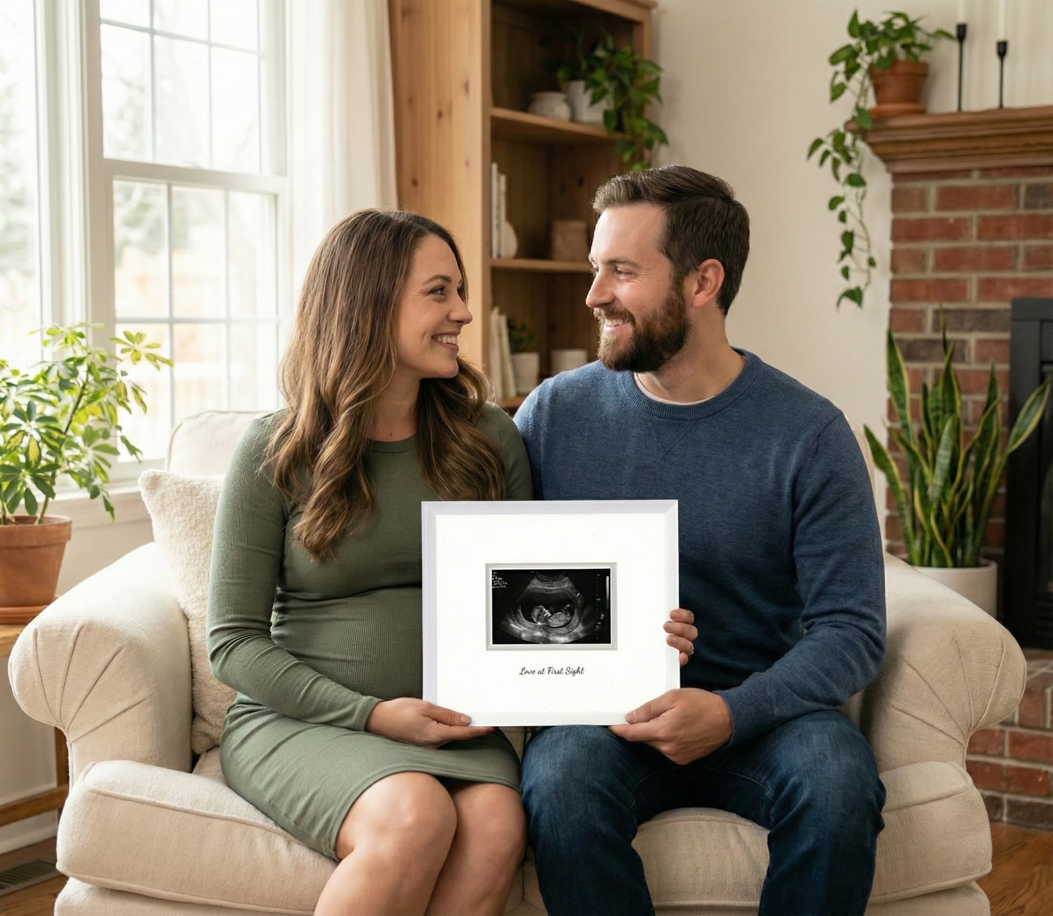 Framed sonogram keepsake styled in a nursery