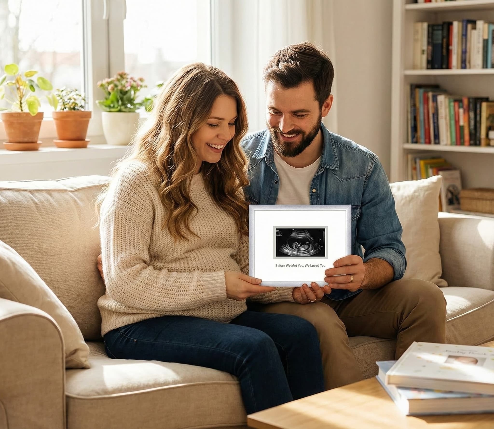 Sonogram Frames. Ultrasound photos and gender-reveal moments in baby-room palettes.