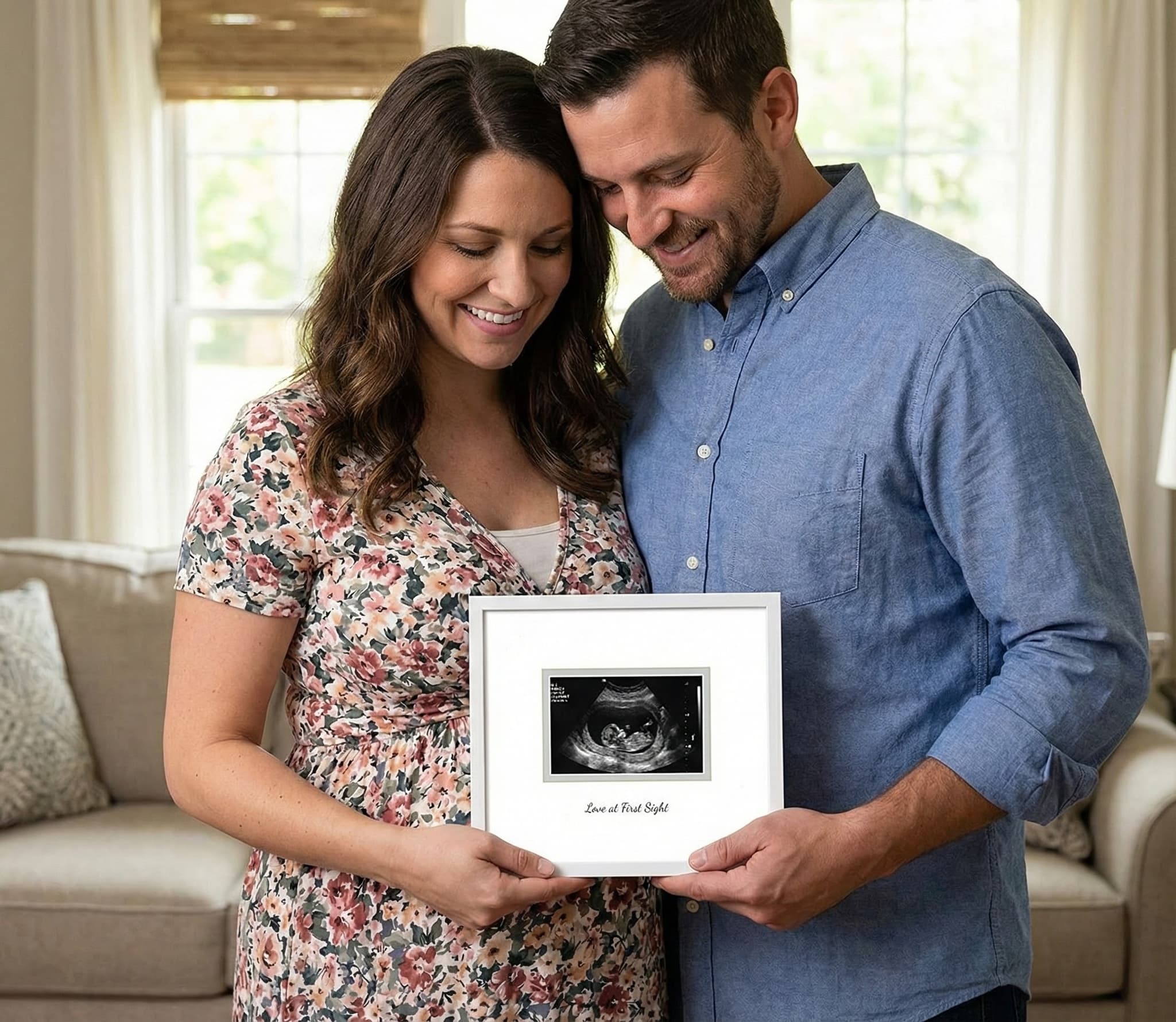 Framed sonogram keepsake styled in a nursery