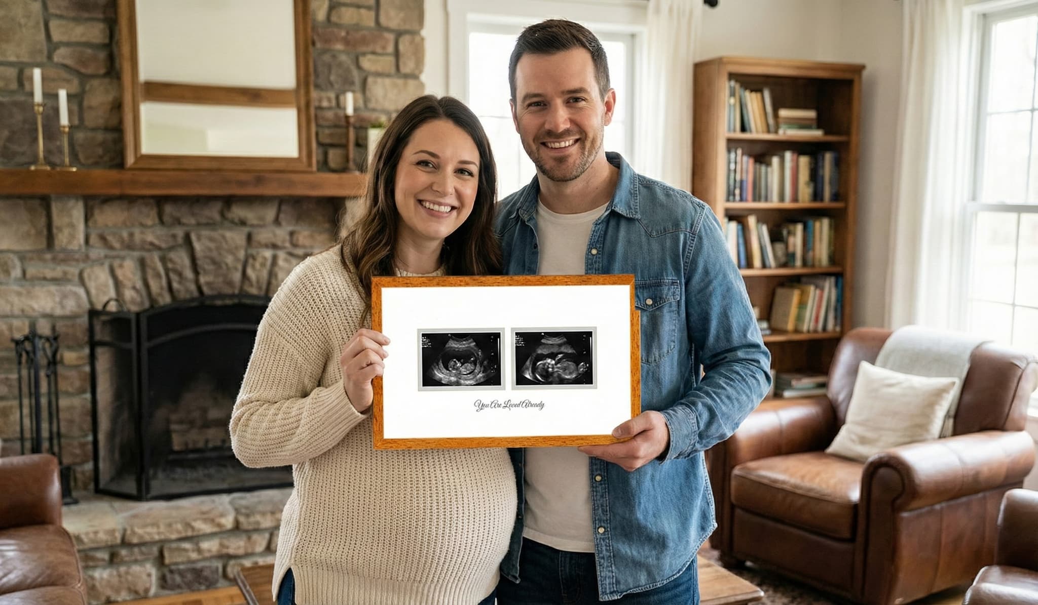 Framed sonogram keepsake styled in a nursery