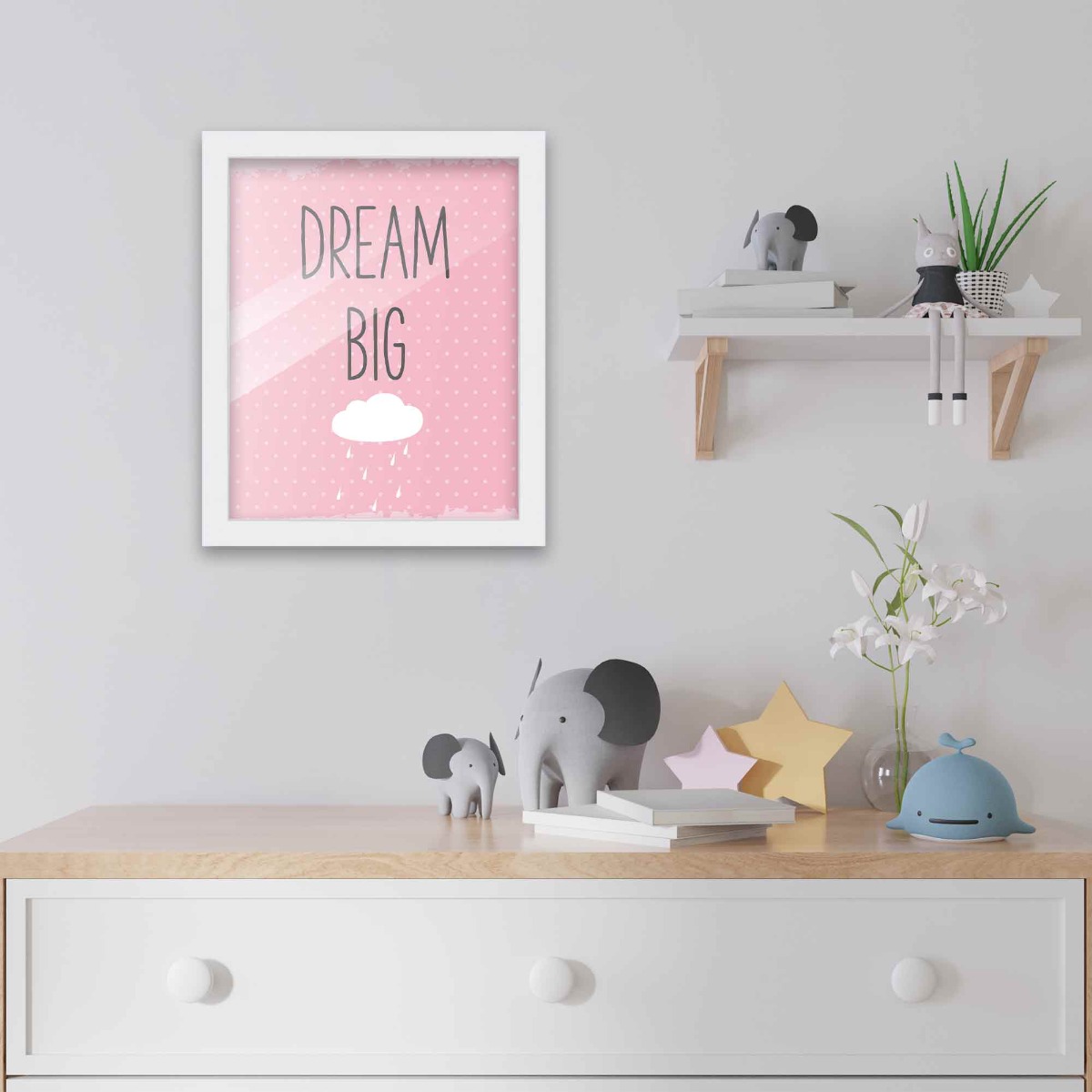 8x10 Framed Adventure Girl Dream Big Poster in White Wood Frame